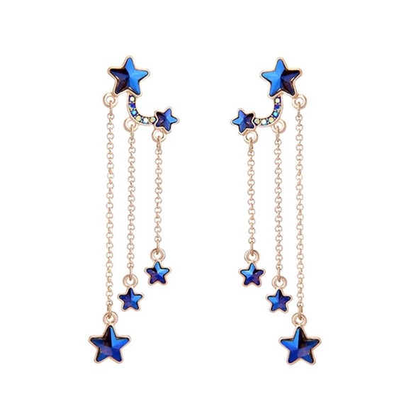 Blue stars drop gold earrings - Picture 7 of 8